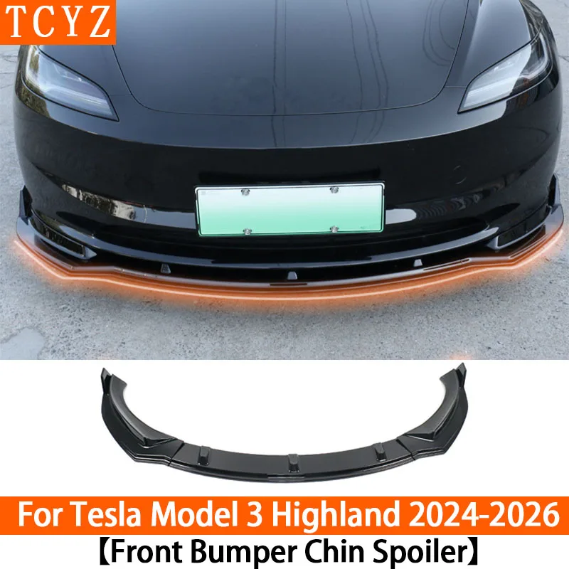 For Tesla Model 3 Highland 2024 2025 2026 Front Bumper Lip Chin Diffuser Body Kit Deflector Tuning Accessories Carbon Fiber Look