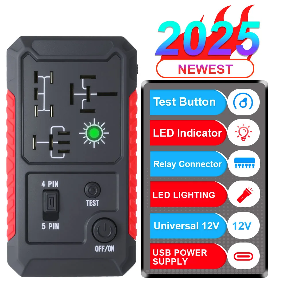

LED Indicator Automotive Electronic Type C Port 2025 LED Lighting Car Battery Checker 12V Circuit Tester Car Relay Tester