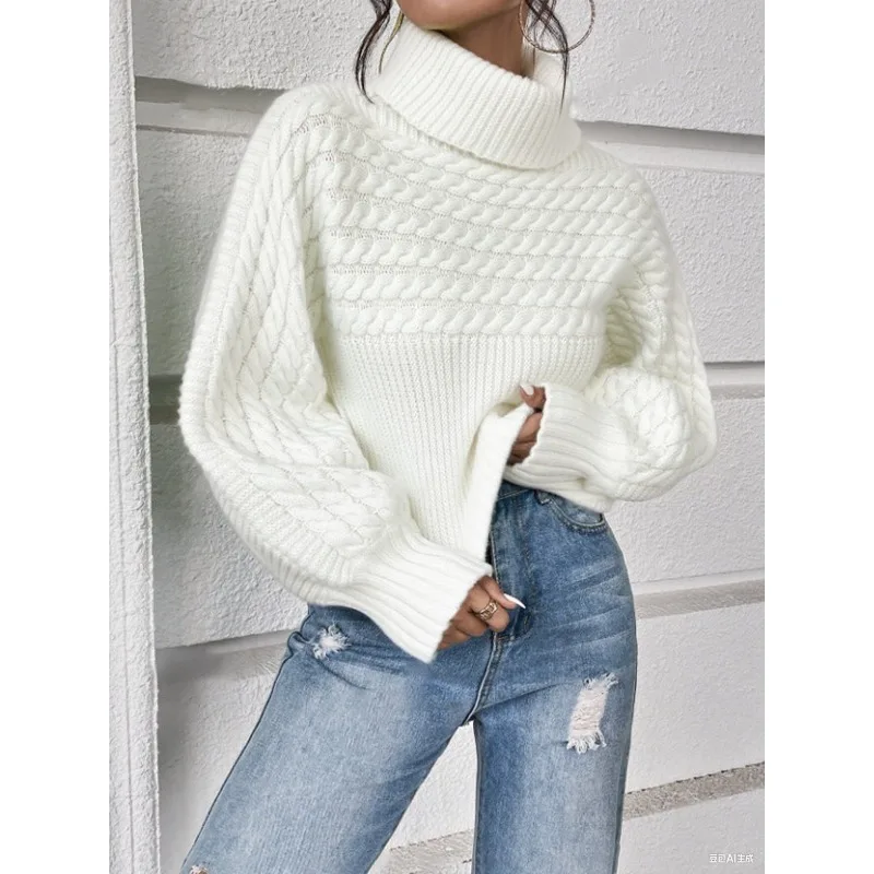 

Сплошной цвет, водолазка, утолщенное жареное тесто, женский вязаный пуловер, свитер, осень-зима, новые универсальные повседневные топы