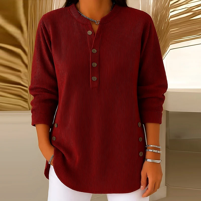 Nowa damska bluza dresowa, codzienna, jednolita, z długim rękawem, zapinana na guziki, modna, prosta bluzka typu pulower.