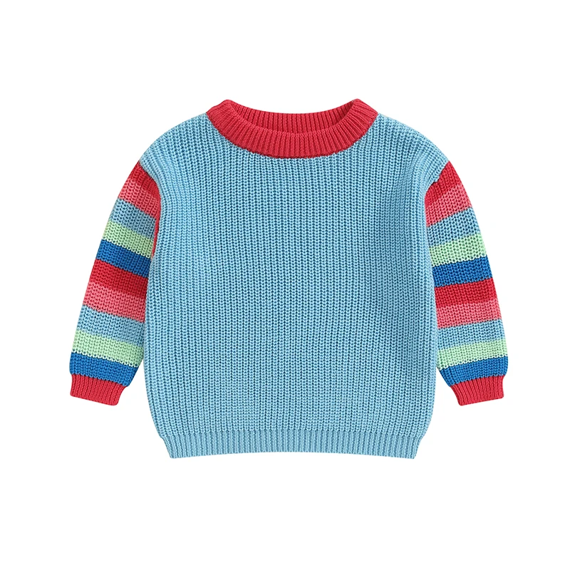 Suéter de punto para bebé, niño y niña, jersey de manga larga con cuello redondo a rayas, sudadera infantil, ropa de otoño e invierno