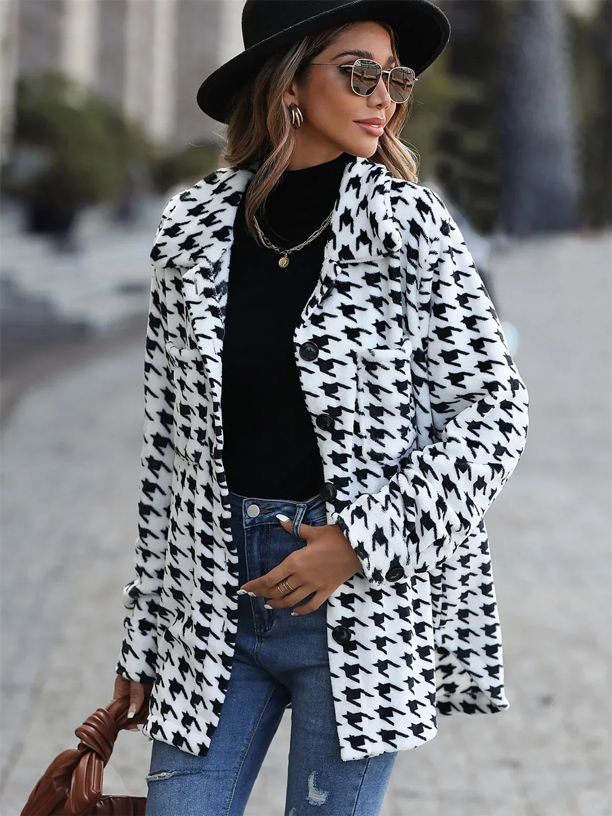 

Women's Coats for Woman Clothing Flannel Black White Casual Swallow Gird Winter Suit Jacket Fashion Warm Women Clothes Outerwear