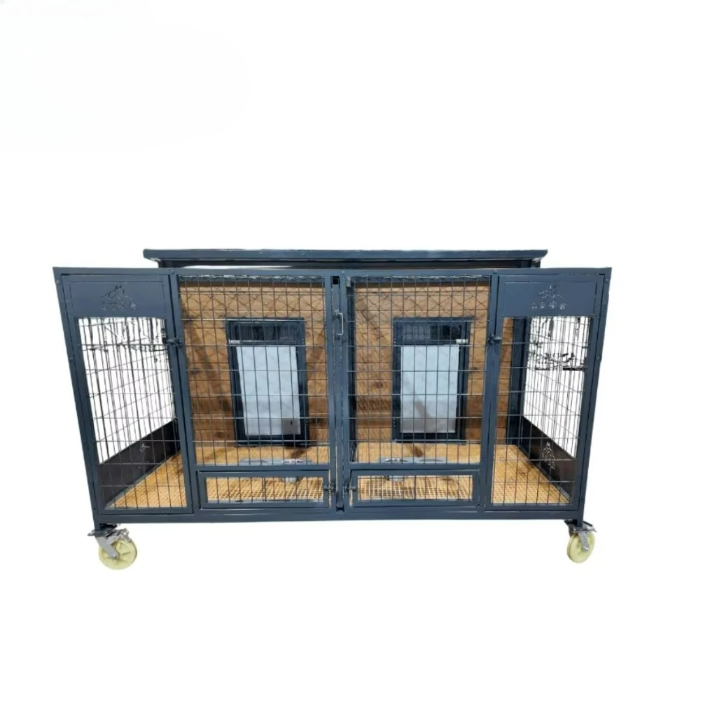 

2026 Collapsible Waterproof Dog House with Rotating Food Bowl Easy Clean Wood & Stainless Steel for Small Animals All Seasons