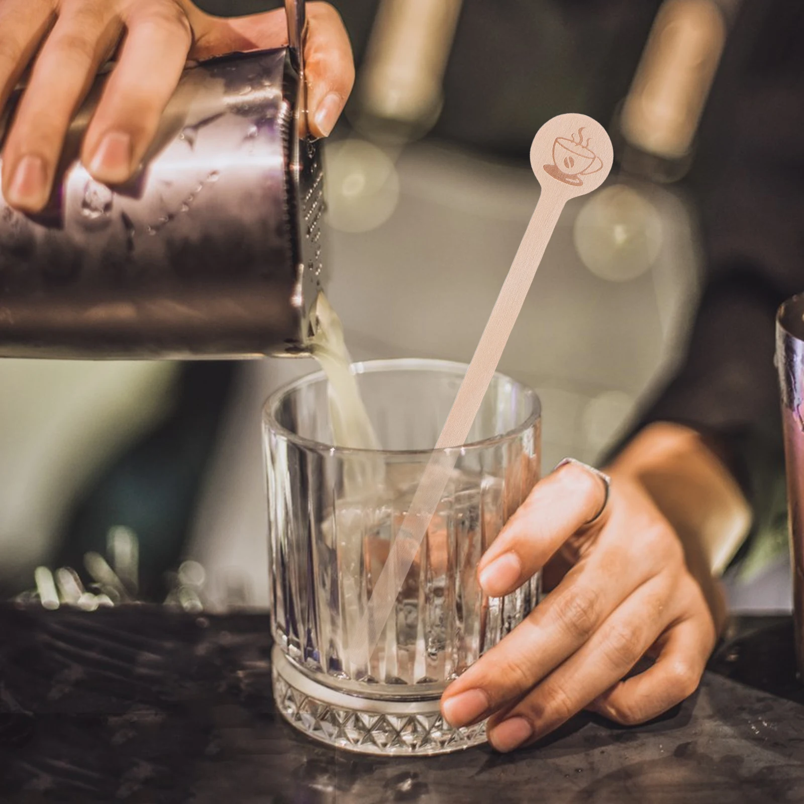 

100Pcs Wooden Coffee Stir Sticks Round End Reusable Drink Stirrers Hot Chocolate Espresso Cocktail Mixers Coffee Stir Spoon