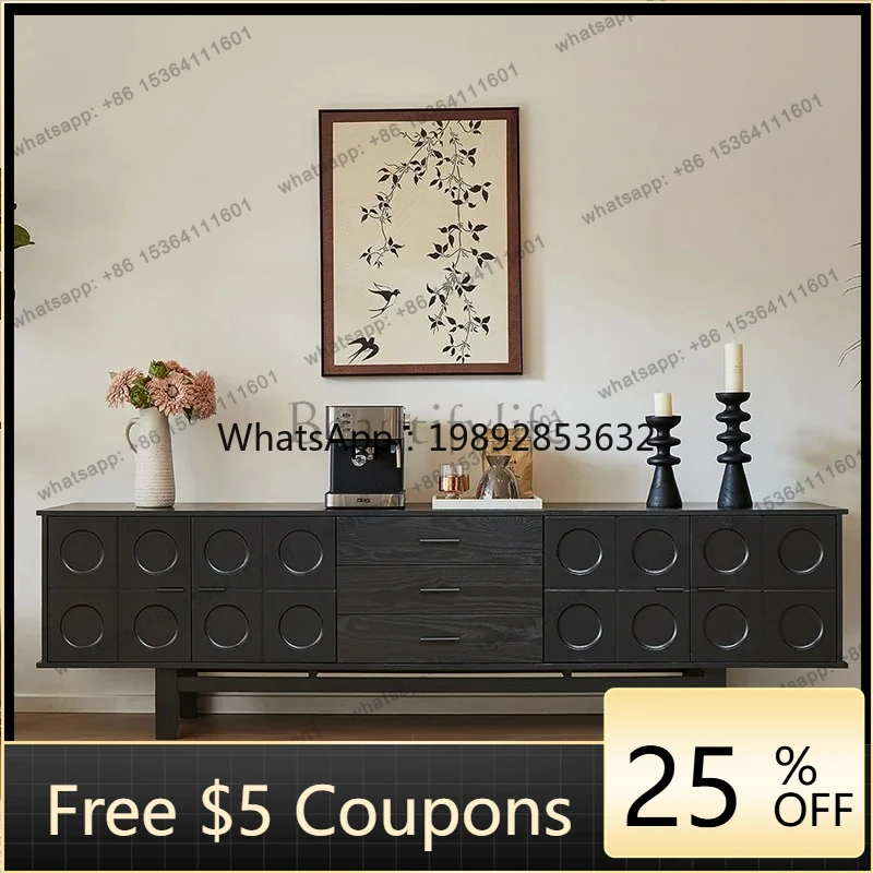 

FF Red oak solid wood French retro TV cabinet living room high sense black medieval home