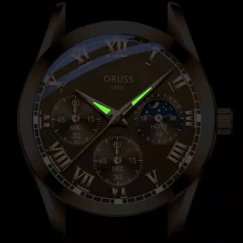 ORUSS OR13 高品質メンズ高級ベルトファッションクォーツ時計メンズラウンドビジネス学生スポーツ防水グロー時計