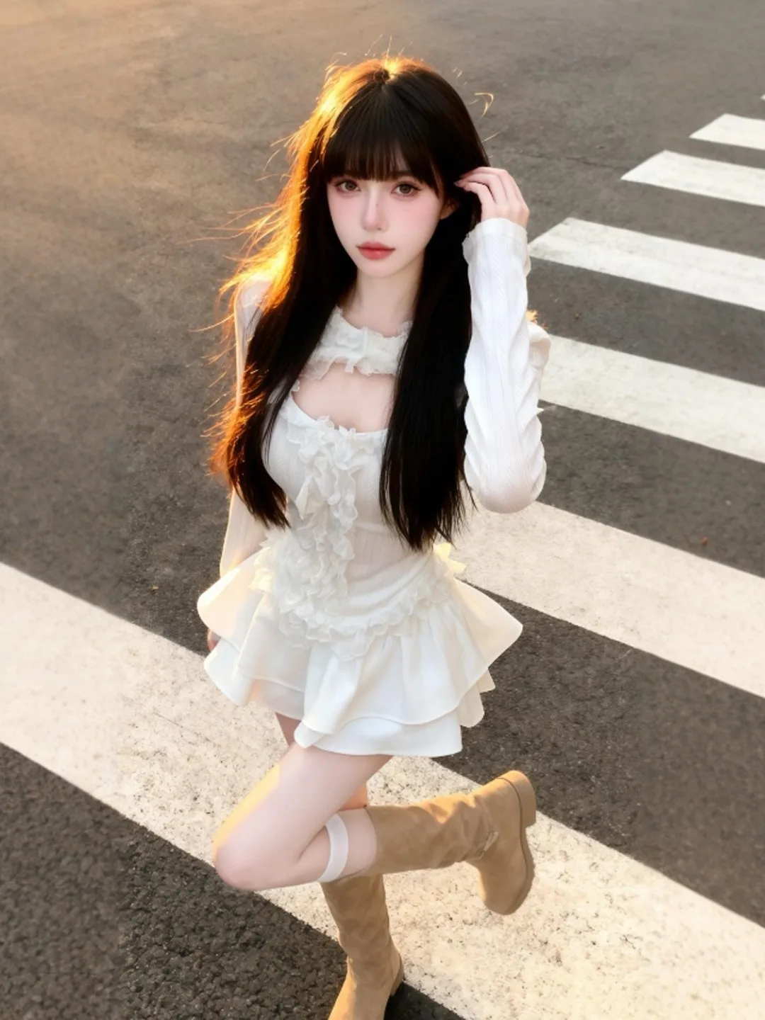 

Gentle Wind Super Beautiful Top Skirt Two-Piece Set Anti-Aging Whole OOTD Spring 2026 Comfortable Long Sve round Ne T-irt