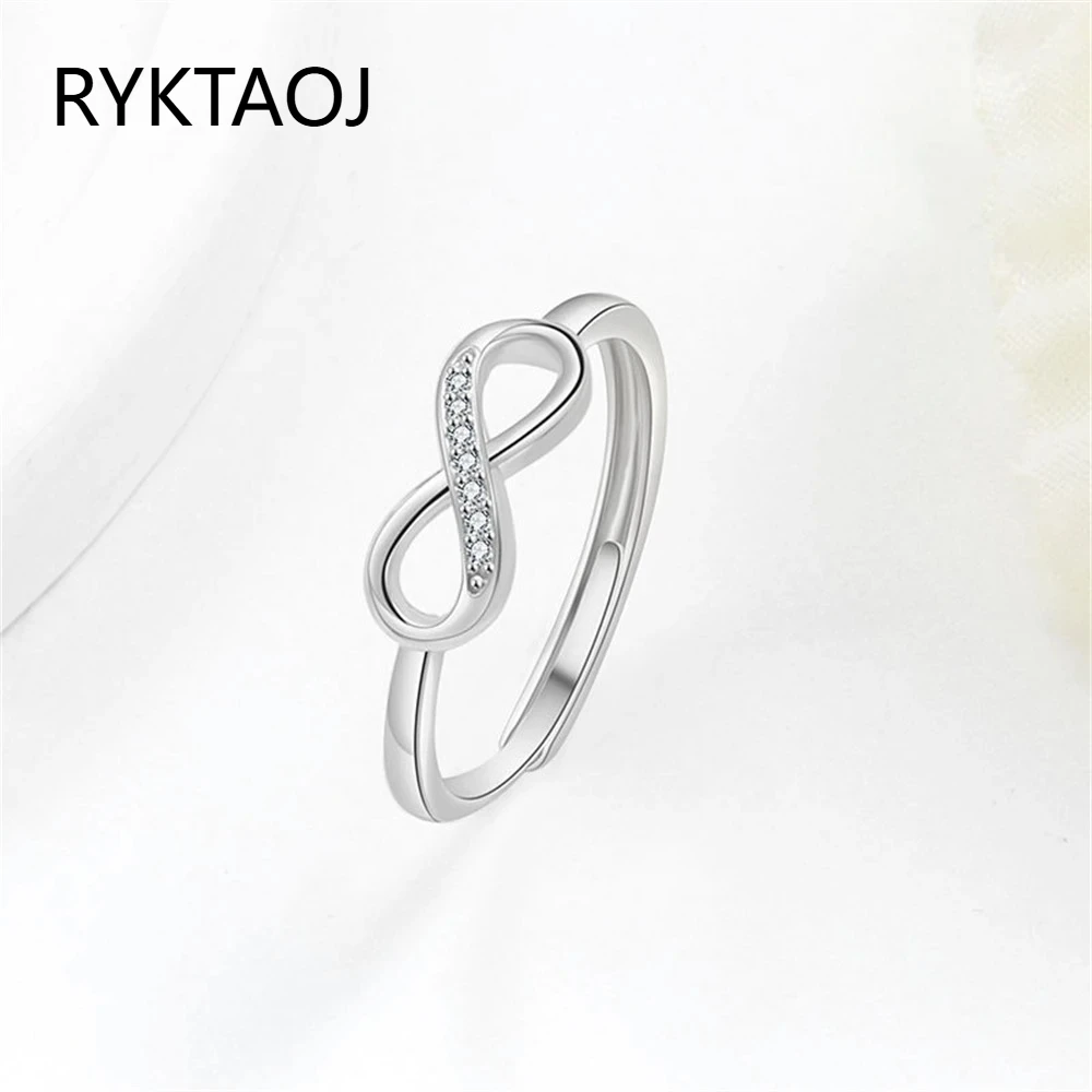 925 Sterling Silver Mobius Loop Adjustable Ring, Infinity Twist Design with CZ Zircon Accents, Open Size Jewelry Gift for Women