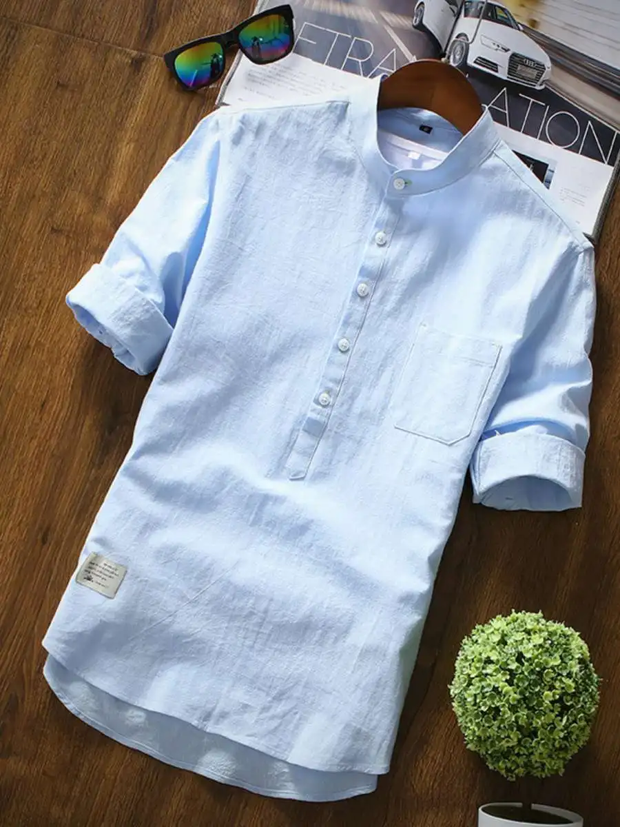 

Loose Casual Men's Shirt Half Sleeve Stylish Teenager Fashion Summer Travel Short Sleeve Stand Collar Tourist Scenery Pattern