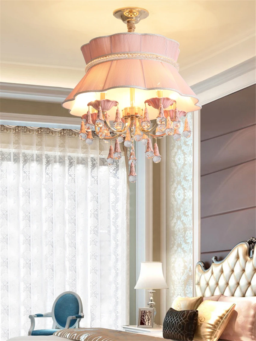 

European Crystal Princess Room Pendant Lights Romantic Bedroom Lamp Luxury Modern Living Room Restaurant Hanging Lights Fixtures