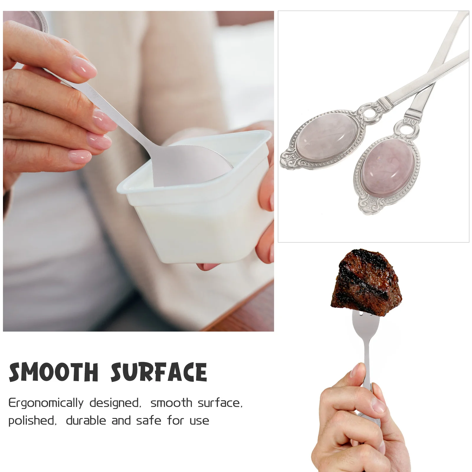 

1Set Wear-Resistant Crystal Stone Multi-Function Dessert Spoon Appetizer Fork Reusable Tableware for Home Party Restaurant Hotel