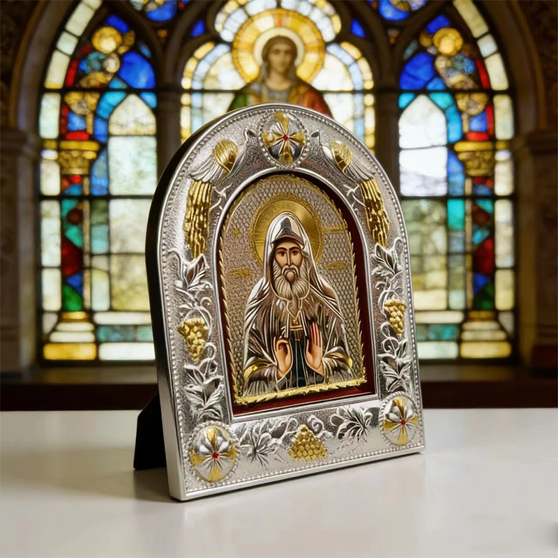 

Византийская позолоченная серебряная икона с рельефной арочной рамкой для церковной литургии, домашнего алтаря, религиозных обрядов, христианский подарок