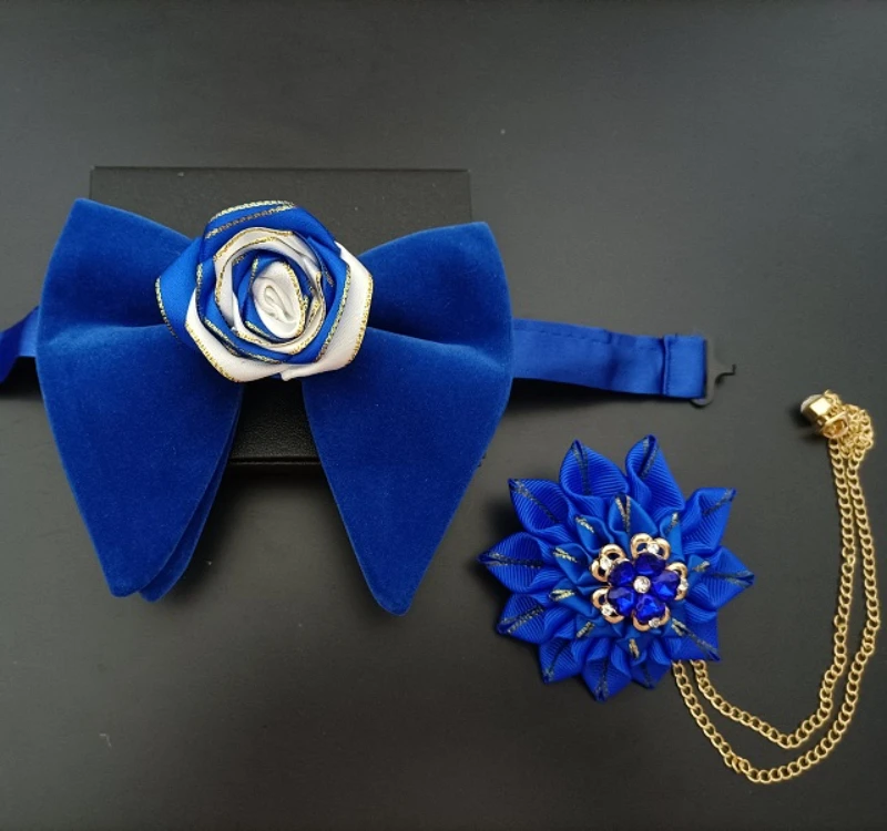 Rozenbloem Fluwelen Big Strik Broche Set Personality Banketjurk Heren Overhemd Accessoires Handgemaakte Strikjes Voor Heren