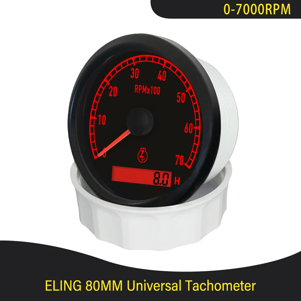 

80mm Tachometer 3K 4K 6K 7K 8K RPM Tacho Gauge with Hourmeter with 7 Colors Backlight for Car SUV Boats