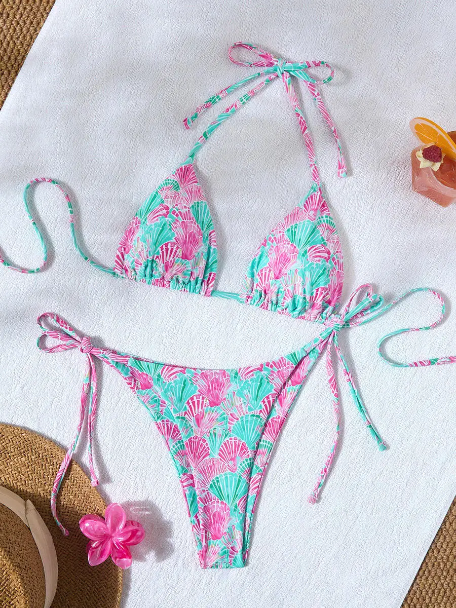 2026 New Printed Bikini Swimming Suit Women's Beach Vacation Strap Design Separate Style Sport Fitness Fans Supplies