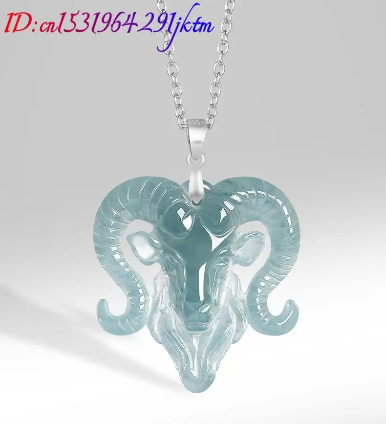 Natural Burmese Jadeite Sheep Pendant Necklace 925 Silver Carved Amulet Fashion Jewelry Real Jade Accessories Gifts for Women