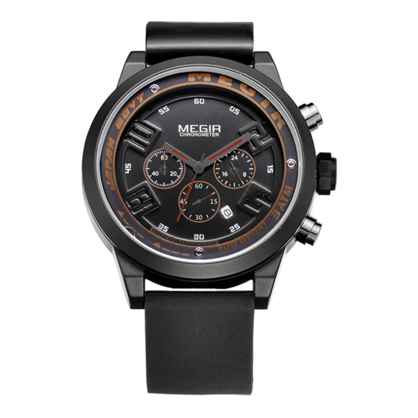 MEGIR 2001 Men Sports Watch Silicone Strap Luminous Calendar Large Dial Quartz Wristwatch Gifts