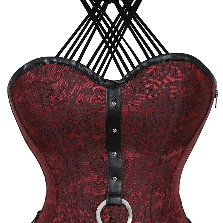 Women Gothic Steampunk Overbust Corset Top Boned Lace Up Bustiers Retro Corselet Halloween Cosplay Costume