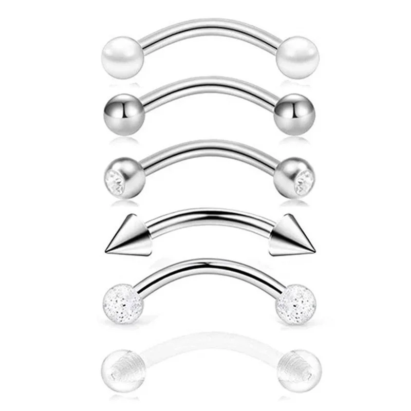 6Pcs/lot Stainless Steel Crystal Eyebrow Piercing Set 16G CZ Curved Barbell Helix Daith Piercing Lot Lip Rings Snake Eyes Bulk