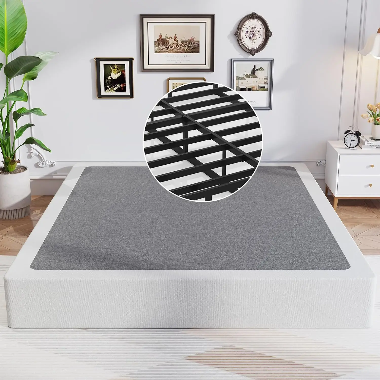 

Металлическая основа для матраса Queen Box Spring, 8 дюймов, усиленная, с тканевым покрытием, простая сборка, бесшумная.