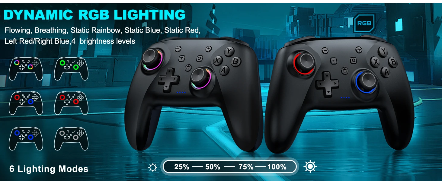 Dinofire Wireless Bluetooth RGB Controller for Nintendo Switch/Switch OLED/Lite Mobile Wired PC Gamepad Multi-Function Joystick