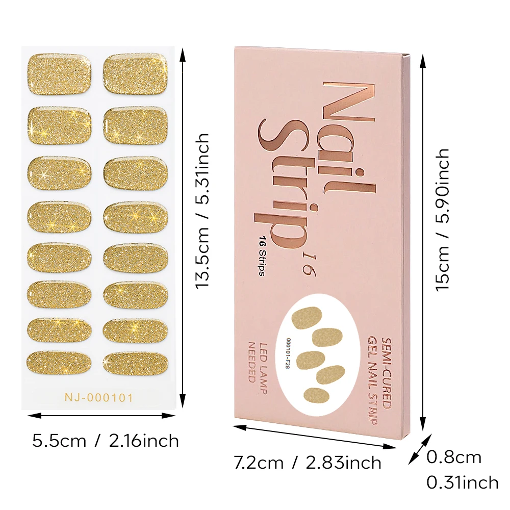 16Tips French Red Glitter Semi-Cured Nail Stickers Christmas Adhesive UV Gel Nail Wraps Long-Lasting Full Cover Nail Art Patches