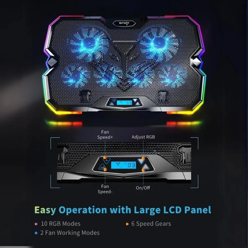 وسادة الكمبيوتر المحمول RGB باللون الأسود - 60 ° قاعدة دوارة، ارتفاع قابل للتعديل وأضواء RGB - تناسب أجهزة الكمبيوتر المحمولة مقاس 12 بوصة - 17 بوصة - مريحة ومضادة للانزلاق والألعاب #2