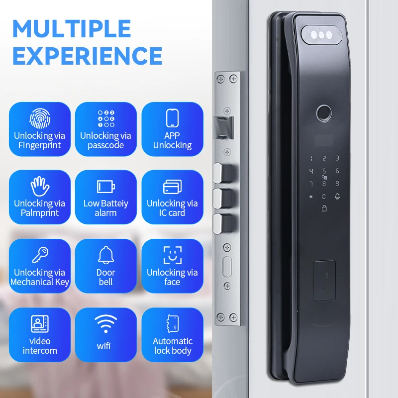 Functional Smart Door Lock with Cat Eye Remote Video Card Unlocked Home Connect Wifi App Fingerprint Gate Digital 3D