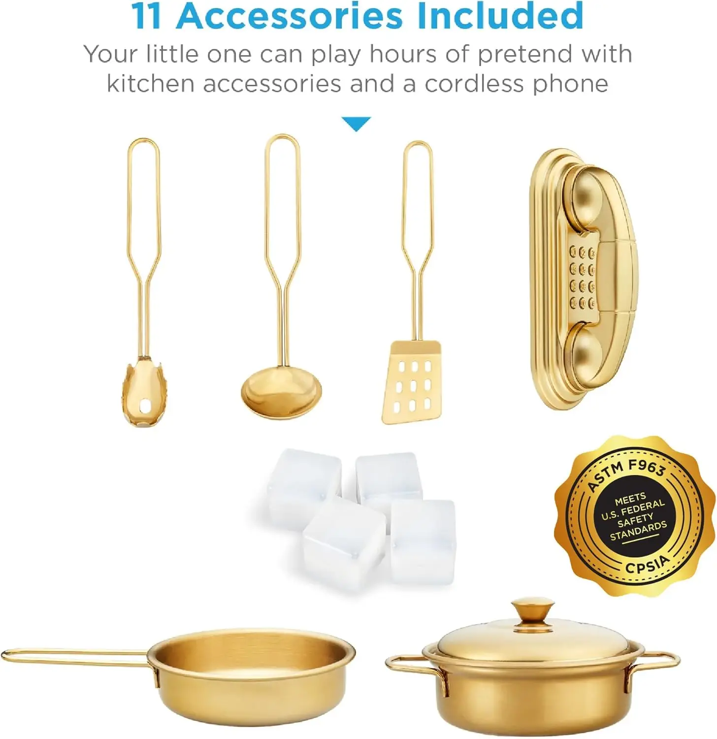 Pretend Play Kitchen Wooden Toy Set for Kids w/Realistic Design, Telephone, Utensils, Oven, Microwave, Sink