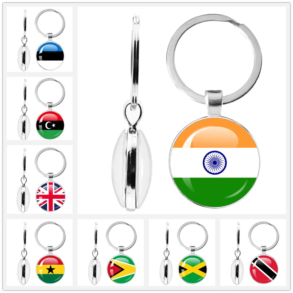 LLavero de cristal de 25mm con cabujón de la bandera nacional de Argentina, Ghana, Ghana, Reino Unido, Arabia, Hungría, India