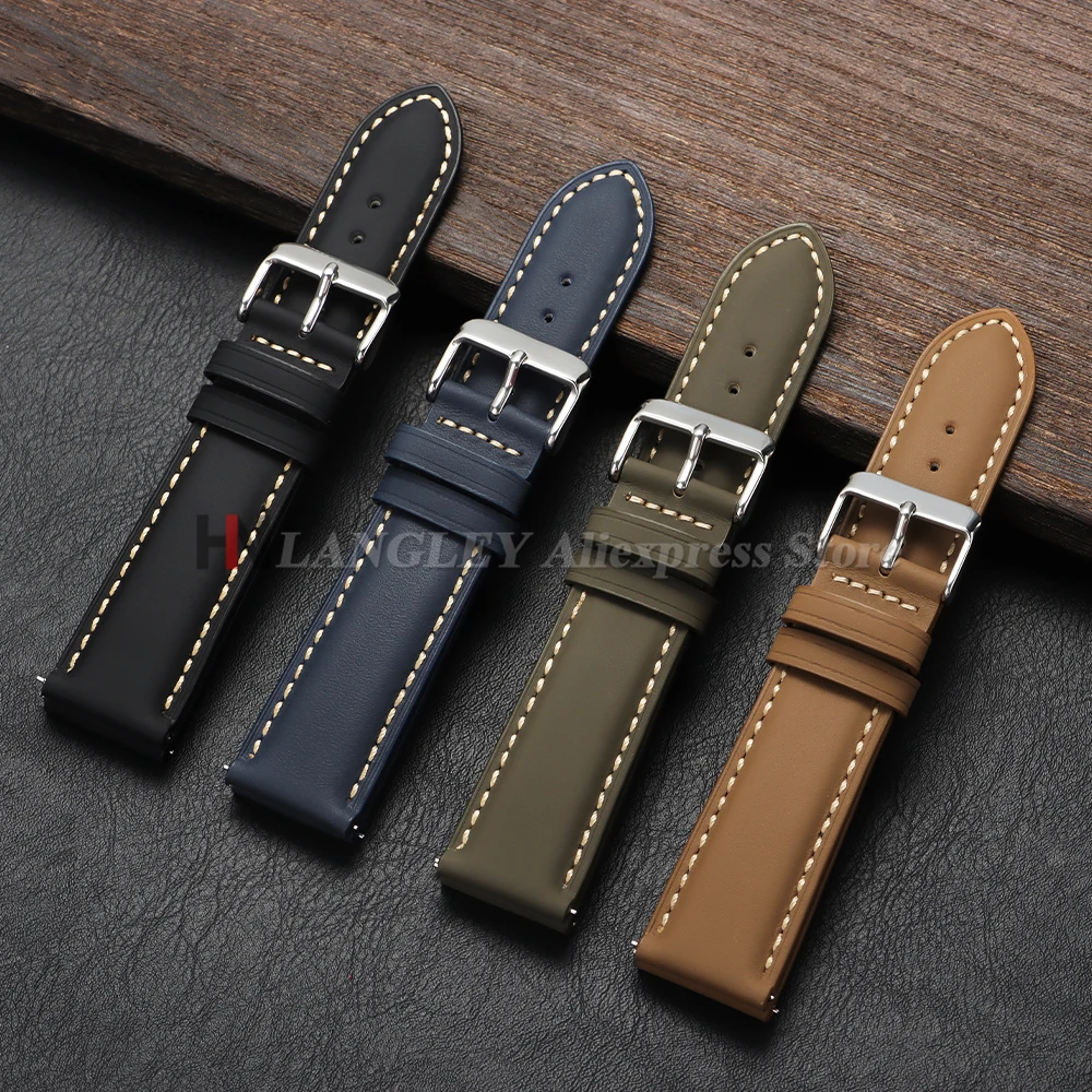 カーフスキンレザー時計バンドソフト素材時計バンドリストストラップ 18 ミリメートル 20 ミリメートル 22 ミリメートルシルバーステンレス鋼バックルサムスン時計用