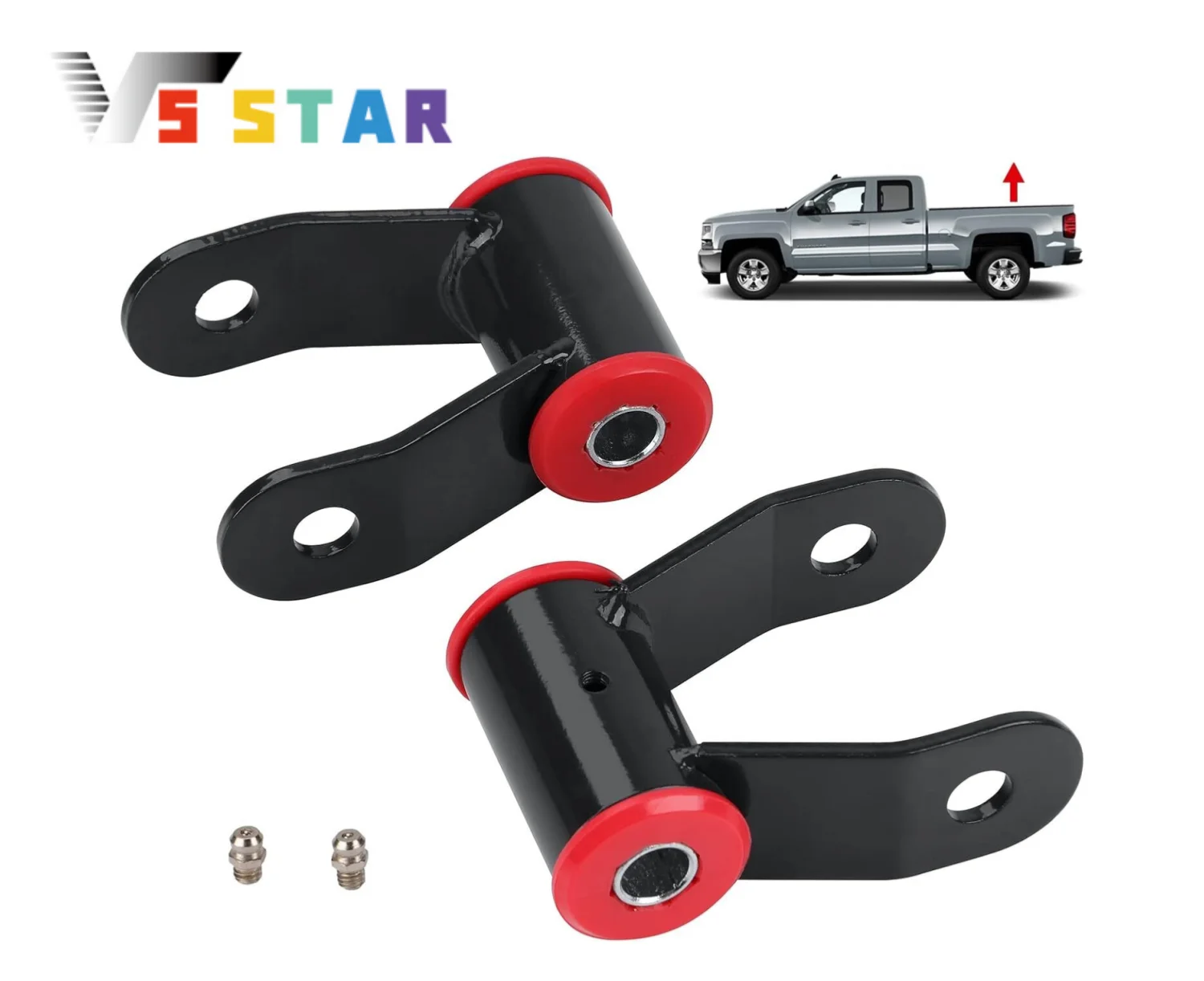 

1-1.5" High Quality 2pcs Steel Rear Shackles Lift Kit For 1988-2018 Chevy Silverado GMC Sierra 1500 2WD 4WD Truck Black EM-1020