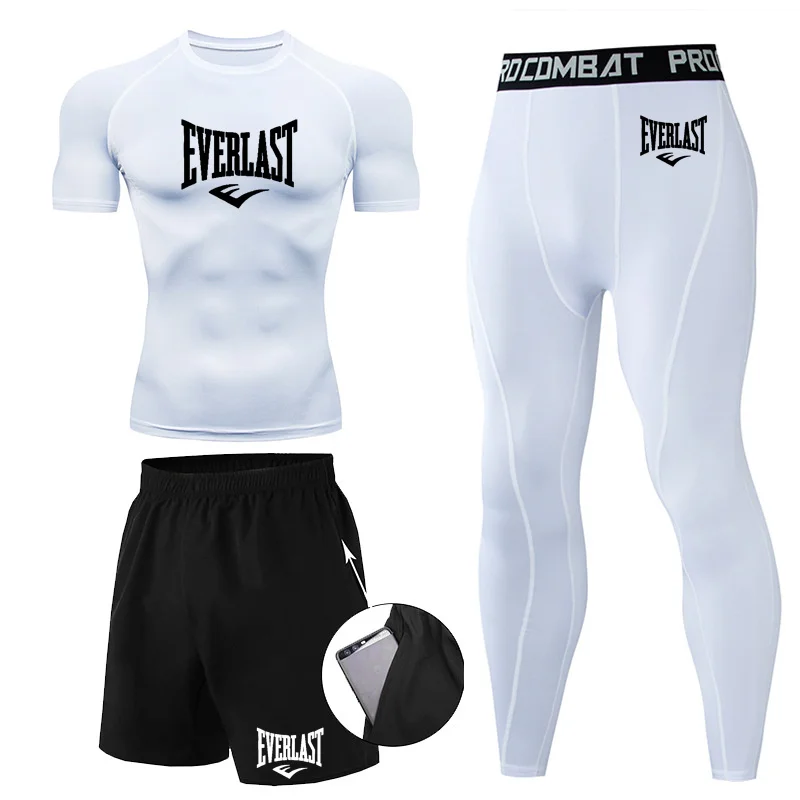 EVERLAST-Conjunto de Camisetas e Calções Masculinos, Manga Curta, Roupas Estampadas, Corrida, Ginásio, Esportes, Lazer, Respiração, Brand, 2 peças