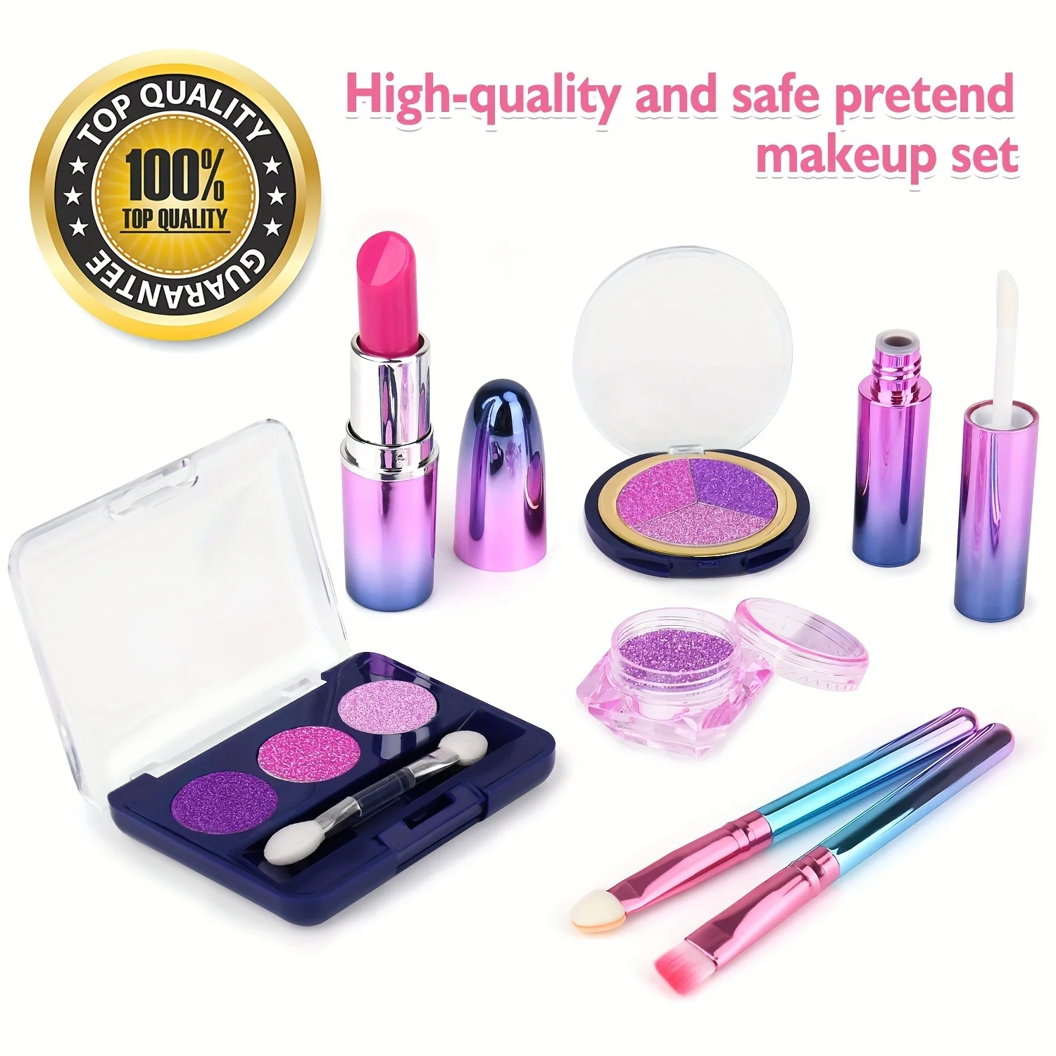 Girls Pink 28-Piece Washable Makeup Toy Set With Carying Bag, Cosmetic Beauty KitFor Little Girls, Includes Pressed Powder