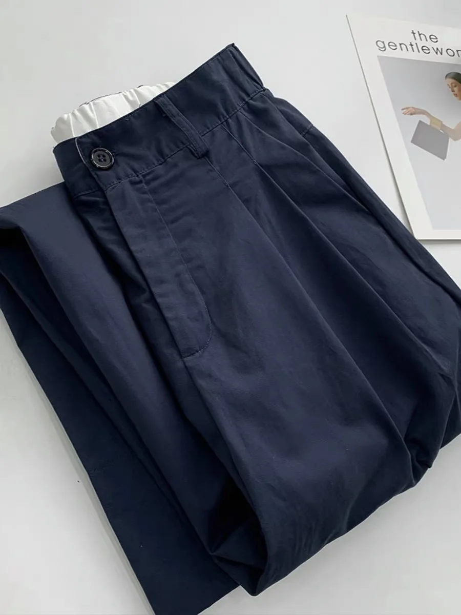 فضفاض واسعة الساق القطن عارضة السراويل النسائية الصيف الكورية Sle عالية الخصر الأزرق Waed عارضة السراويل تنوعا زائد الحجم