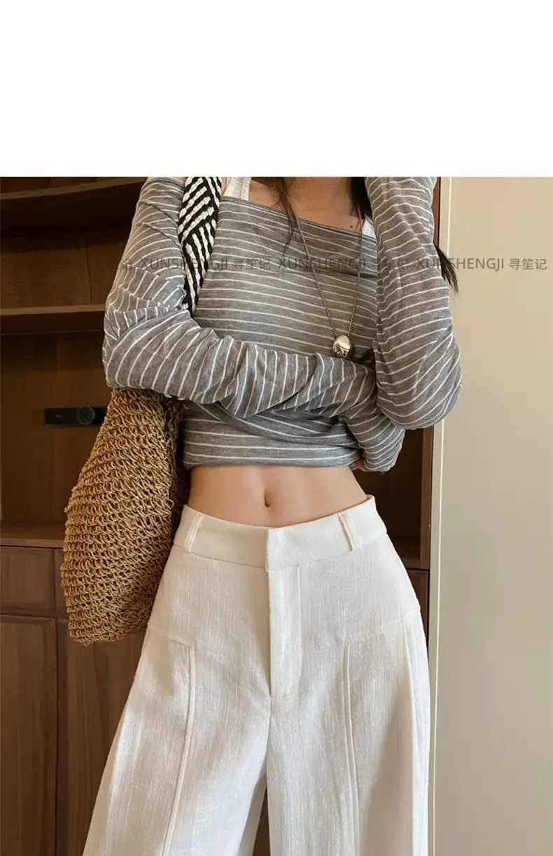 White Ramie Wide-leg Pants Women's Summer Thin High Waist Drape Old Money Style Suit Straight Sub-cotton and Linen Casual Pants