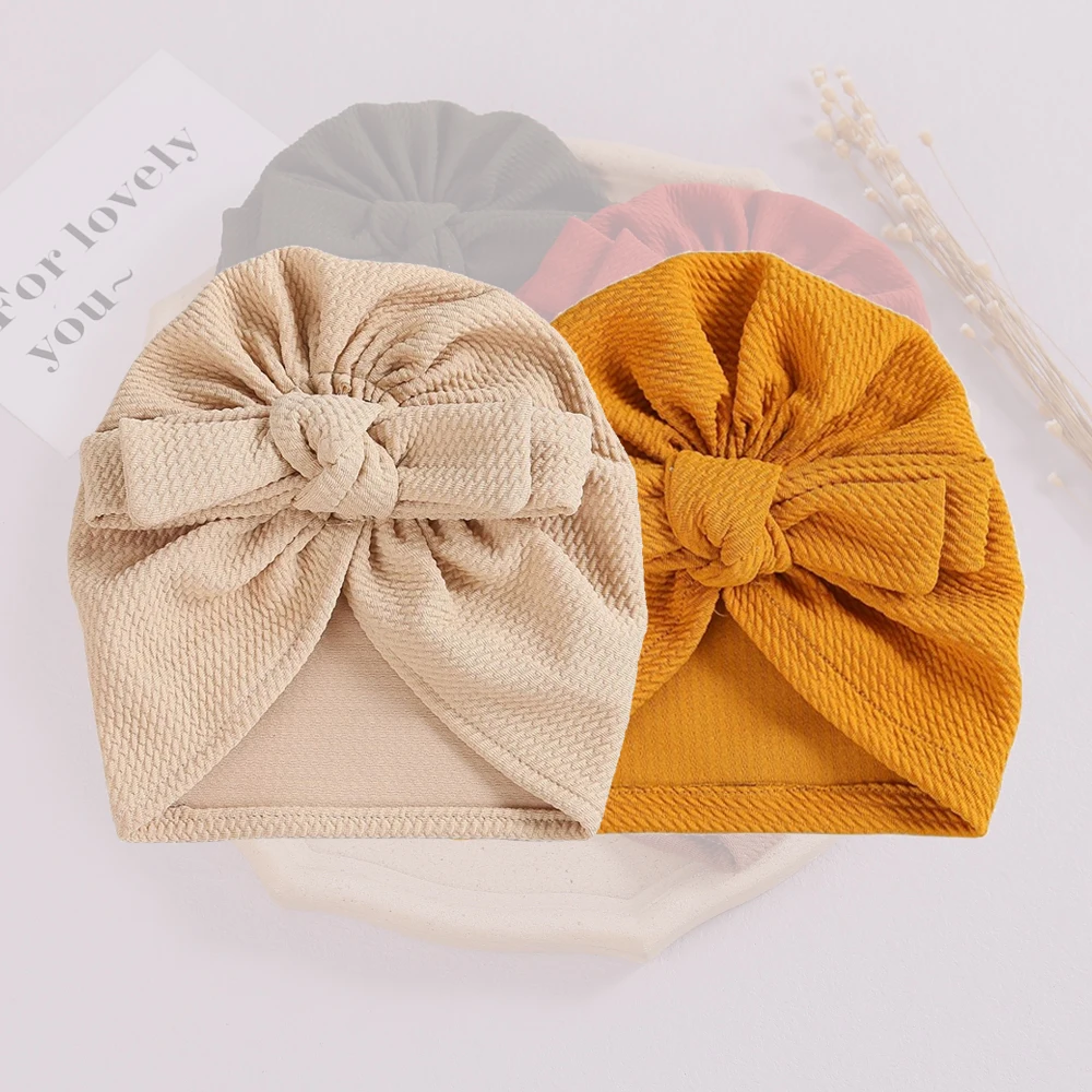 Solid Ribbed Bow Knot Turban Hats for Baby Boys Girls Beanies Striped Topknot Caps for Newborn Boy Toddler Headwear Baby Goods