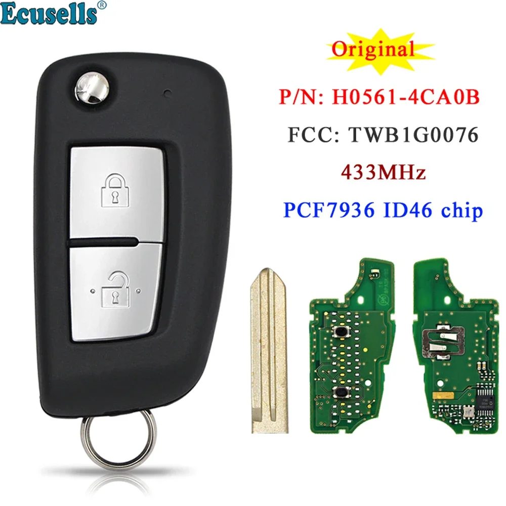 Ecusells Original 2 Buttons Car Remote Key 433 MHz PCF7936 HITAG 2 ID46 Chip for Nissan X-trail Part No H0561-4CA0B TWB1G0076