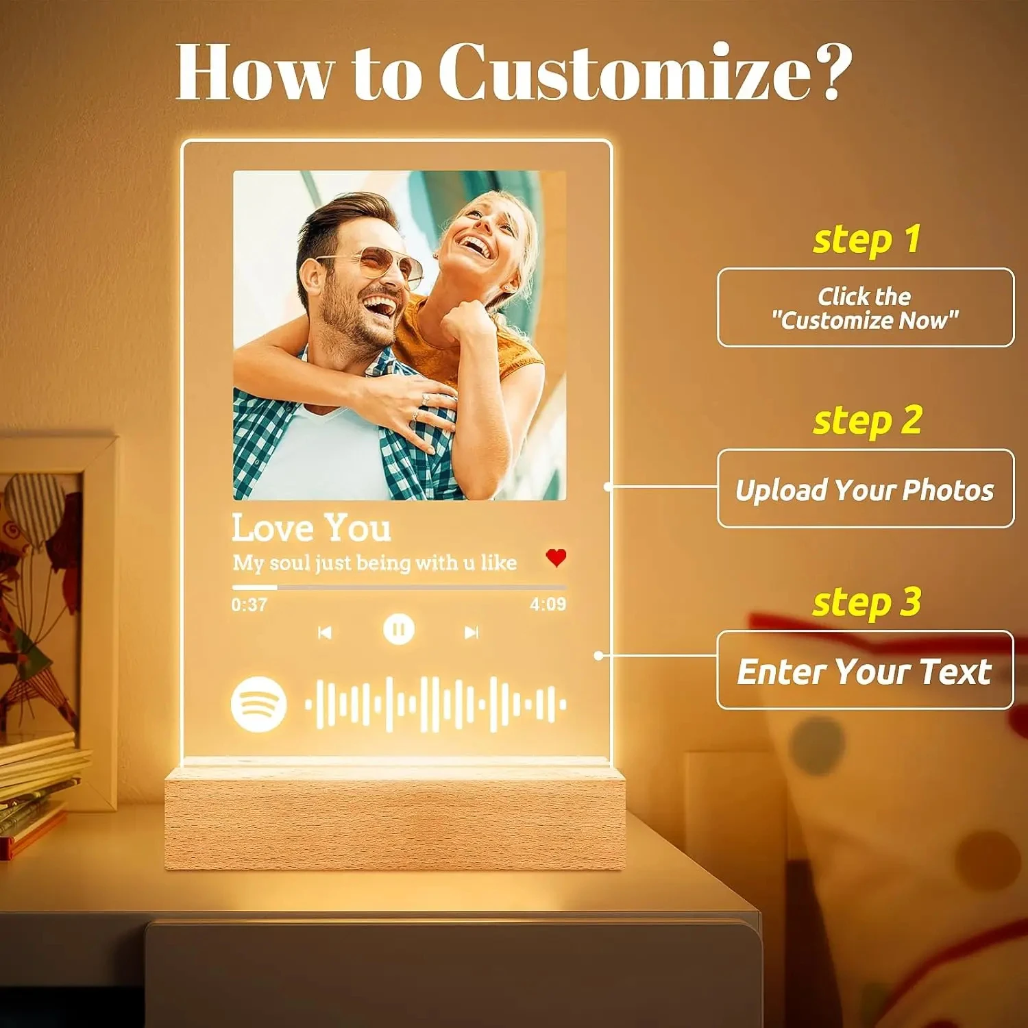 Custom Valentine\'s Day Gifts Spotify Plate Personalized Lamp With Photo Custom couple Romantic Birthday Gift Acrylic Frame