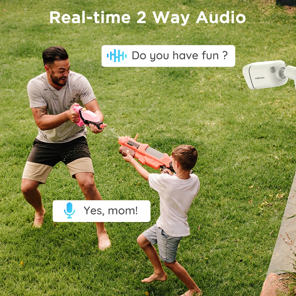 FOSCAM-cámara de seguridad IP POE para exteriores, dispositivo de vigilancia para el hogar, con detección inteligente de personas y coches, visión nocturna a Color, 5MP