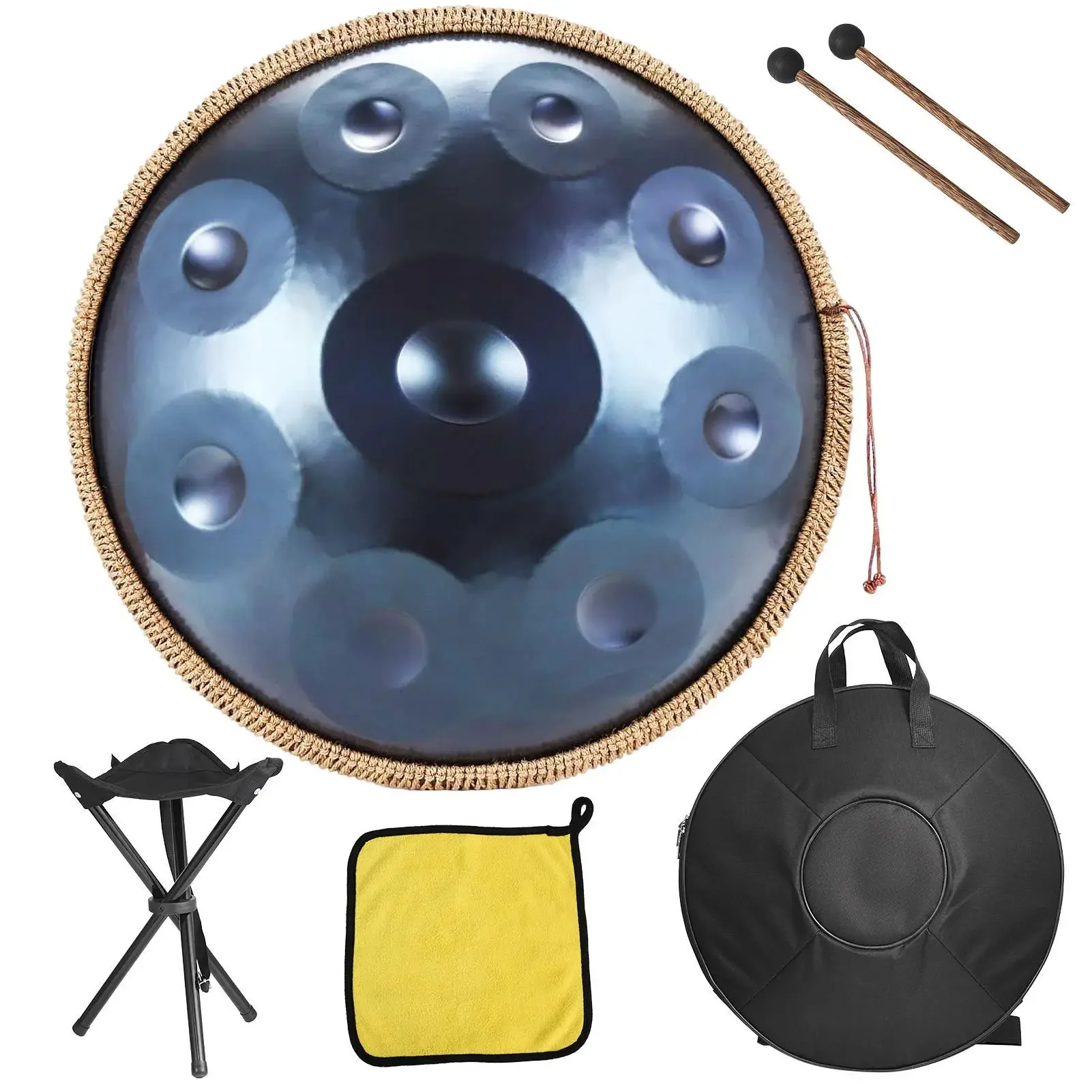 

High-quality handpan percussion instrument - 9-tone steel hand drum - 22-inch metal drum includes 2 handpan mallets and handpan