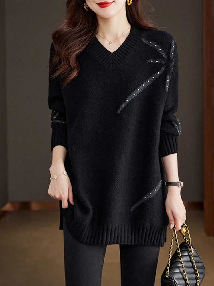 

Новый осенне-зимний высококачественный и толстый свитер для женщин, свободный и ленивый стиль, шерстяной базовый свитер среднего и длинного цвета.