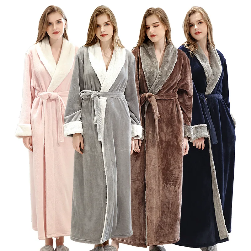 Winter Thick Warm Bathrobe Men Coral Fleece Robe Long Shower Gown Nightgown Bath Gown Sleepwear Loose Soft Long Nightwear Hooded