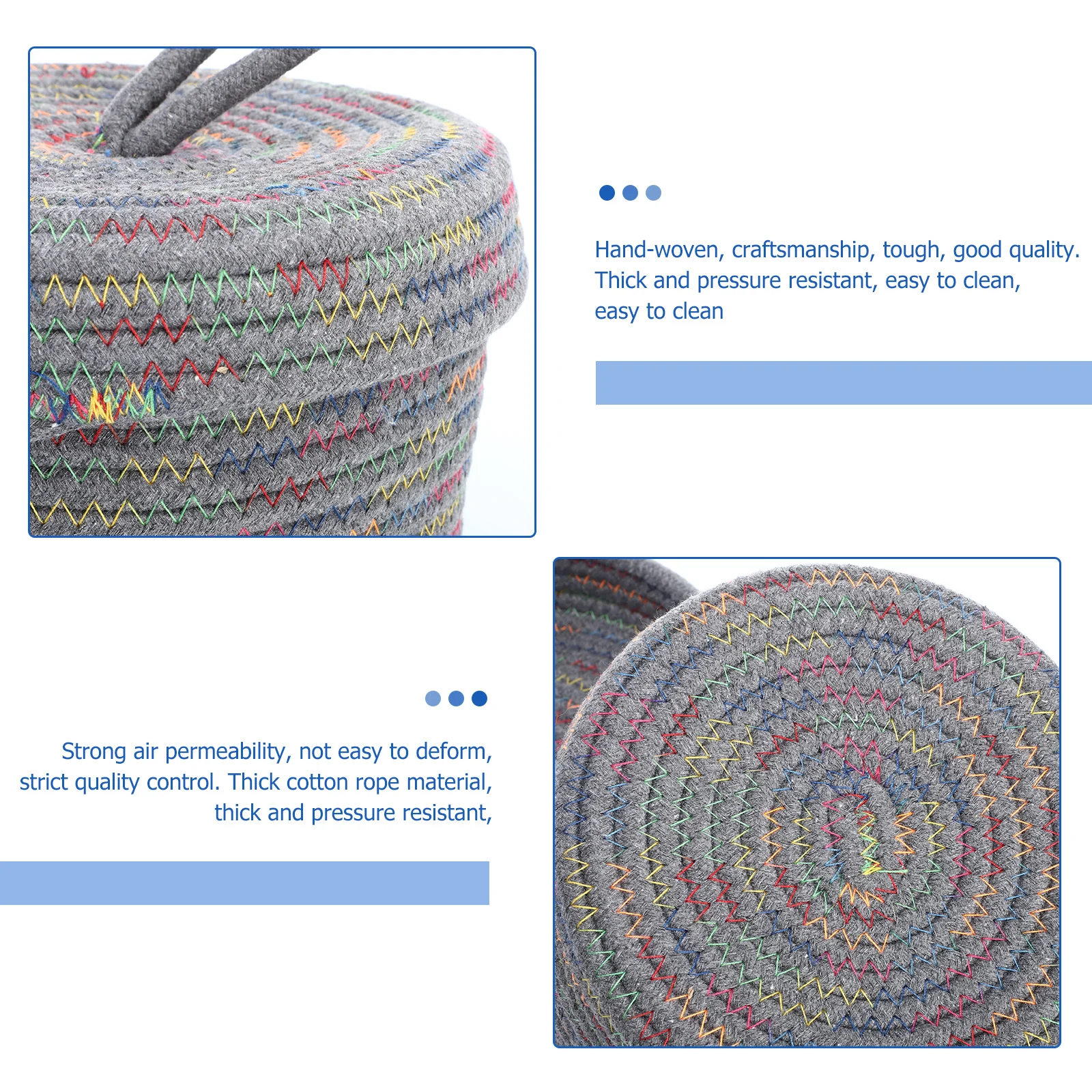 

1pc Storage Basket With Lid Cotton Woven Organizer Home Storage Container For Clothes Accessories Sundries Desktop Holder
