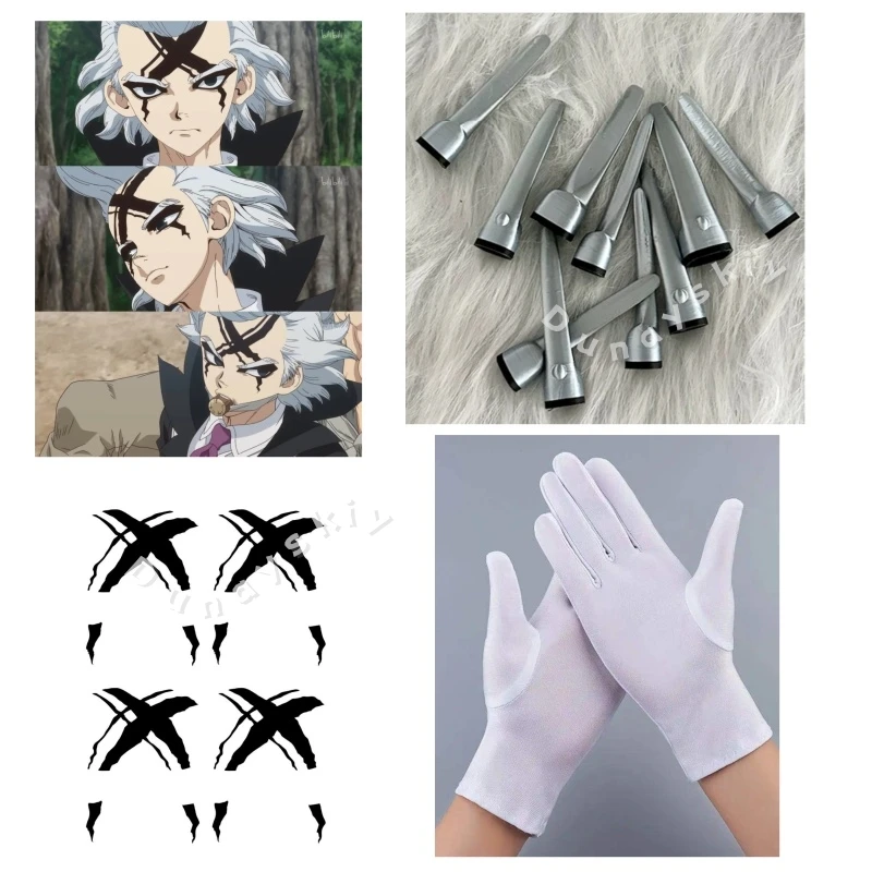 

Anime Stone Xeno Houston Wingfield Cosplay Prop Nail Claws Dr. X Tattoo Sticker For Hallowmas Party Adult Women Men Role Play