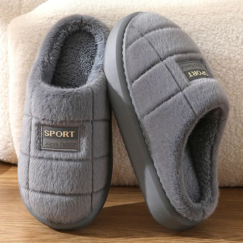 Plus Size 48 49 Men Winter Slippers Furry Home Cotton Flip Flops Warm Plush Man Bedroom Fur Shoes Non-slip Man\'s Indoor Slippers