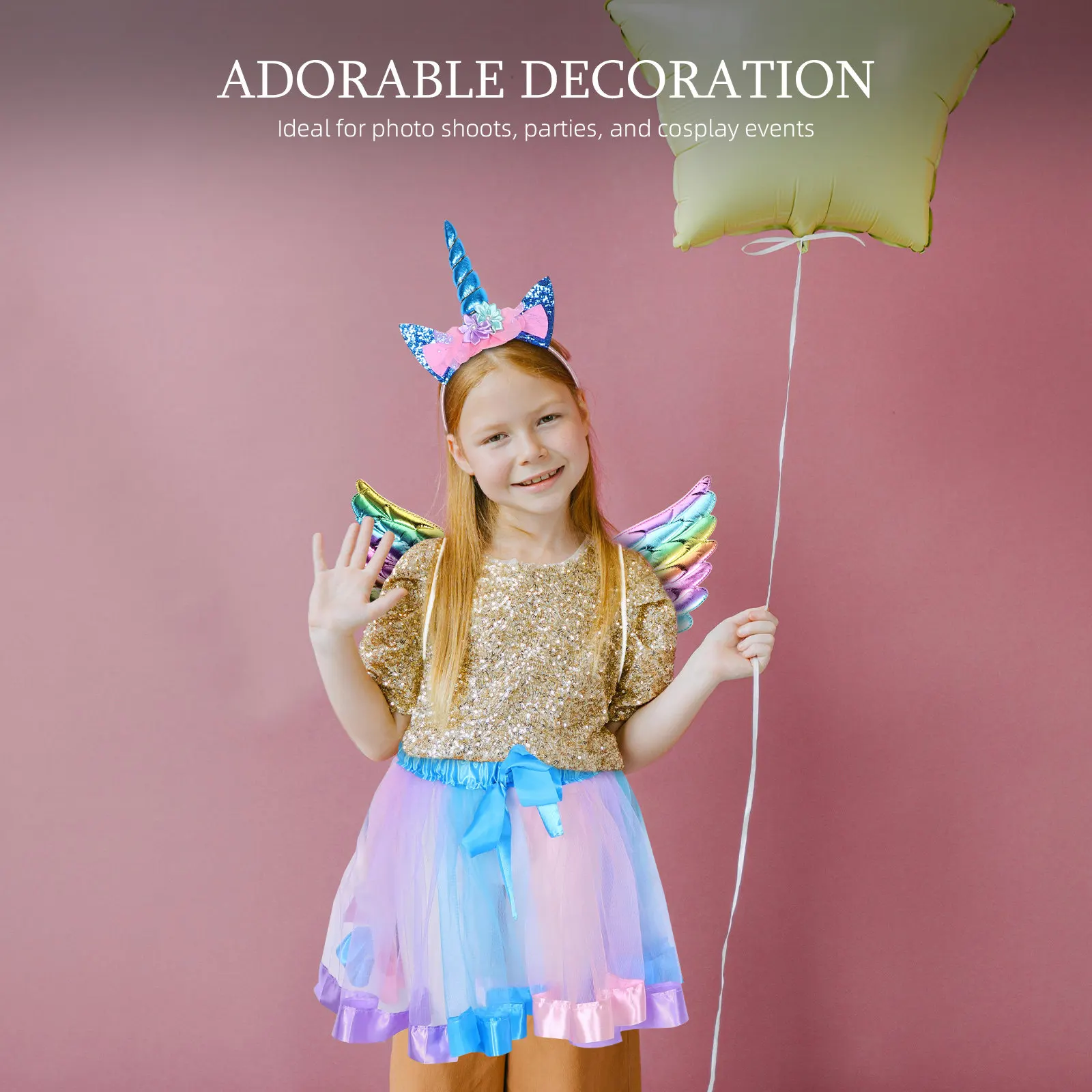 

Unicorn Birthday Outfit for Girls with Light Up Headband Wings - Magical Dress Up Costume Set for Kids Party Photography