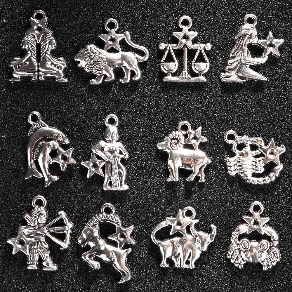 12Pcs/set European Tibetan Silver Dangle Beads Charm Pendant Accessories for Jewelry Making