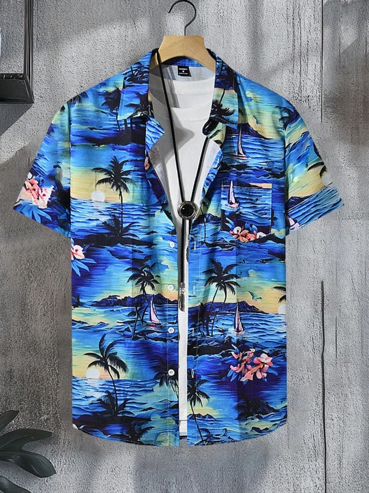 

Men Hawaiian Botanical Floral Short Sleeve Lapel Shirts Button up Summer Beach Vacation Tops Men's Fashion Shirt Men's Shirts