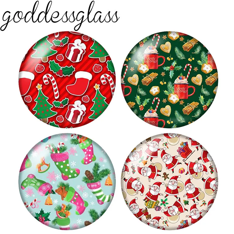 

New Christmas Patterns Santa Claus presents 10pcs 12mm/18mm/20mm/25mm Round photo glass cabochon demo flat back Making findings